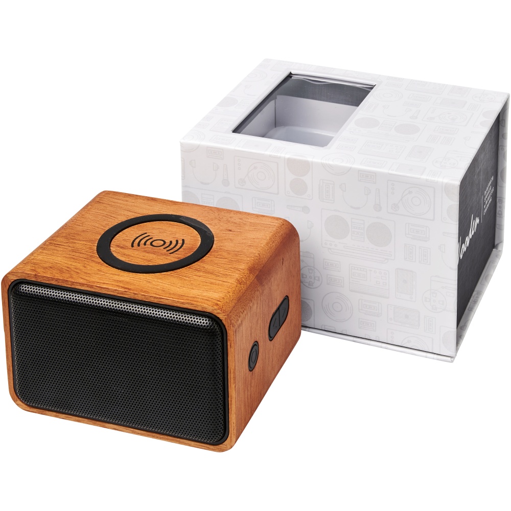 Logo trade advertising products picture of: Wooden 3W speaker with wireless charging pad