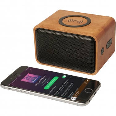 Logotrade advertising product picture of: Wooden 3W speaker with wireless charging pad