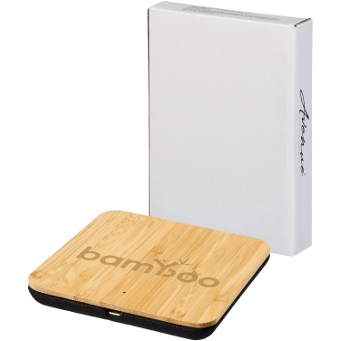 Logo trade promotional merchandise image of: Leaf 5W bamboo and fabric wireless charging pad