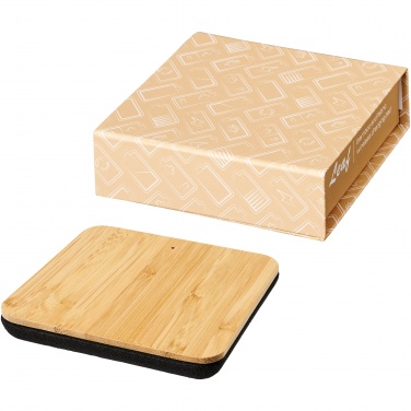 Logo trade promotional merchandise image of: Leaf 5W bamboo and fabric wireless charging pad