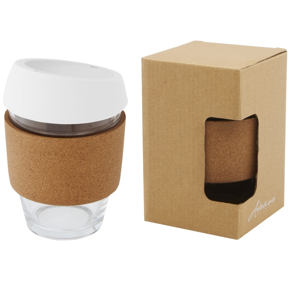 Logo trade promotional item photo of: Lidan 360 ml borosilicate glass tumbler with cork grip and silicone lid