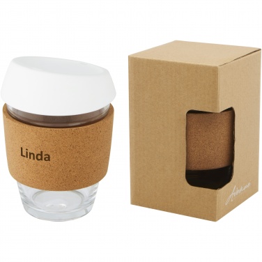 Logotrade promotional item picture of: Lidan 360 ml borosilicate glass tumbler with cork grip and silicone lid