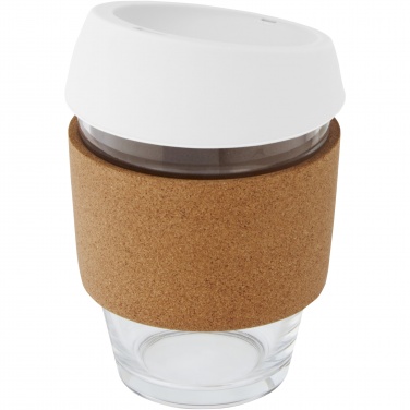 Logotrade advertising products photo of: Lidan 360 ml borosilicate glass tumbler with cork grip and silicone lid