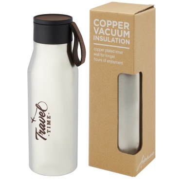 Logo trade promotional products image of: Ljungan 500 ml copper vacuum insulated stainless steel bottle with PU leather strap and lid