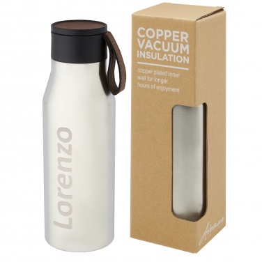 Logotrade business gift image of: Ljungan 500 ml copper vacuum insulated stainless steel bottle with PU leather strap and lid