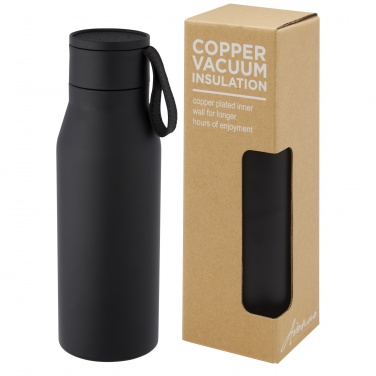 Logo trade promotional giveaways picture of: Ljungan 500 ml copper vacuum insulated stainless steel bottle with PU leather strap and lid