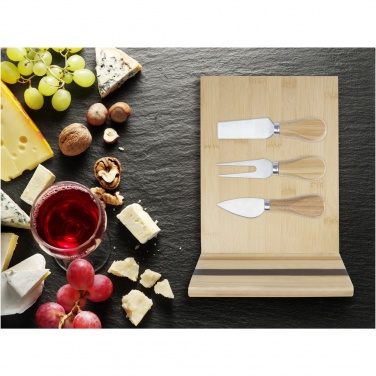 Logo trade promotional giveaways image of: Mancheg bamboo magnetic cheese board and tools