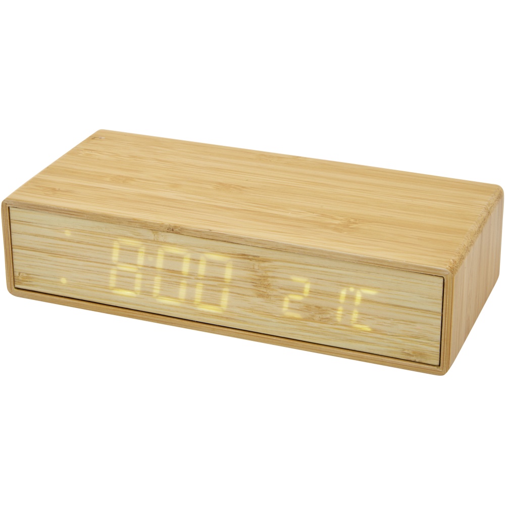 Logo trade promotional merchandise picture of: Minata bamboo wireless charger with clock