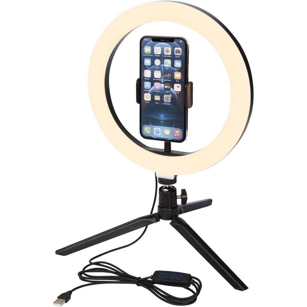 Logo trade promotional merchandise picture of: Studio ring light for selfies and vlogging with phone holder and tripod