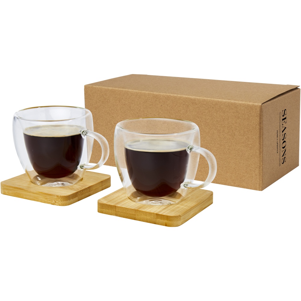 Logotrade promotional product image of: Manti 2-piece 100 ml double-wall glass cup with bamboo coaster 