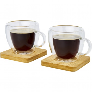 Logo trade promotional products picture of: Manti 2-piece 100 ml double-wall glass cup with bamboo coaster 