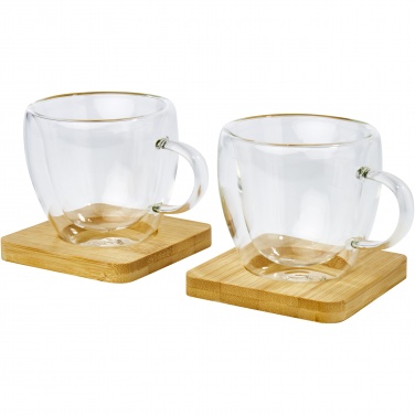 Logo trade promotional gifts picture of: Manti 2-piece 100 ml double-wall glass cup with bamboo coaster 