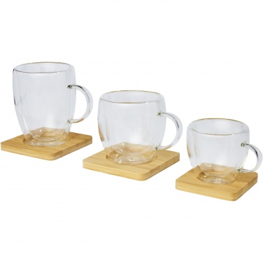 Logo trade promotional gifts picture of: Manti 2-piece 100 ml double-wall glass cup with bamboo coaster 