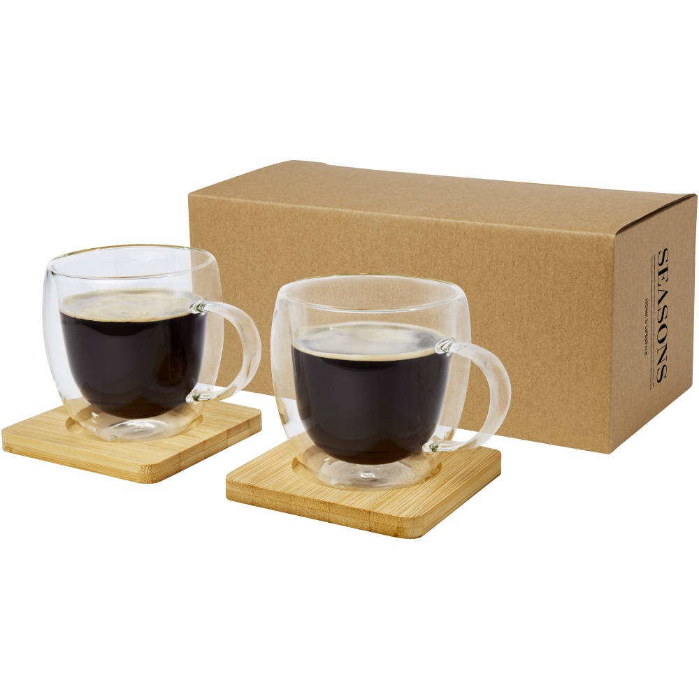 Logo trade promotional merchandise photo of: Manti 2-piece 250 ml double-wall glass cup with bamboo coaster 