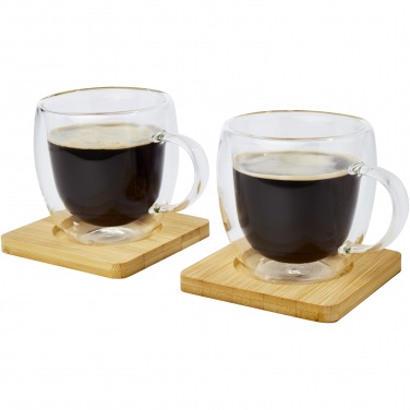 Logo trade advertising products image of: Manti 2-piece 250 ml double-wall glass cup with bamboo coaster 