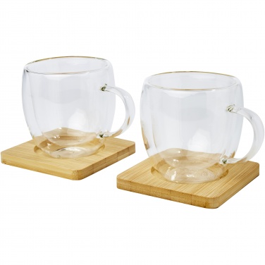 Logo trade advertising products picture of: Manti 2-piece 250 ml double-wall glass cup with bamboo coaster 