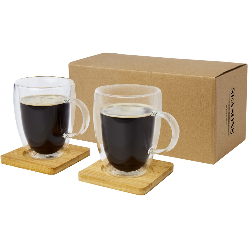 Logo trade promotional giveaway photo of: Manti 2-piece 350 ml double-wall glass cup with bamboo coaster 