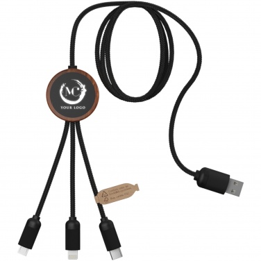 Logotrade business gift image of: SCX.design C36 3-in-1 rPET light-up logo extended charging cable with round bamboo casing