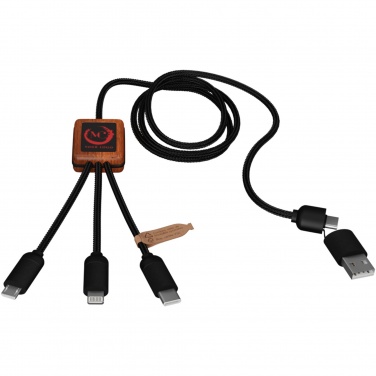 Logo trade promotional items image of: SCX.design C38 5-in-1 rPET light-up logo charging cable with squared wooden casing