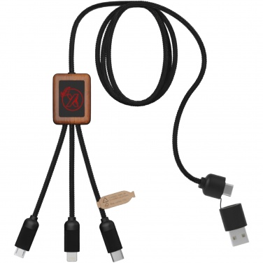 Logo trade promotional merchandise photo of: SCX.design C38 5-in-1 rPET light-up logo charging cable with squared wooden casing