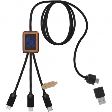 Logotrade corporate gift image of: SCX.design C38 5-in-1 rPET light-up logo charging cable with squared wooden casing