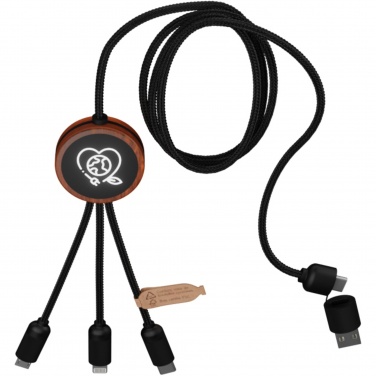 Logotrade promotional products photo of: SCX.design C37 5-in-1 rPET light-up logo charging cable with round wooden casing