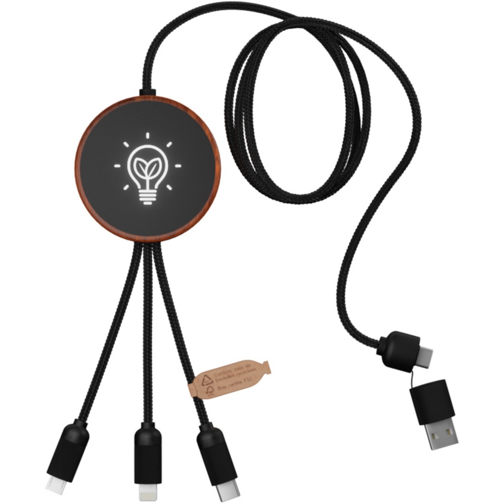 Logo trade business gifts image of: SCX.design C40 5-in-1 rPET light-up logo charging cable and 10W charging pad