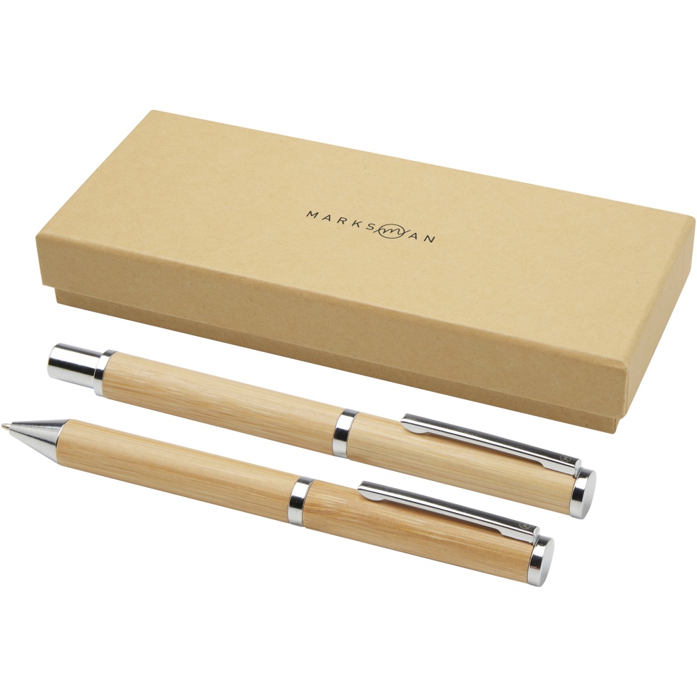 Logo trade promotional merchandise image of: Apolys bamboo ballpoint and rollerball pen gift set 