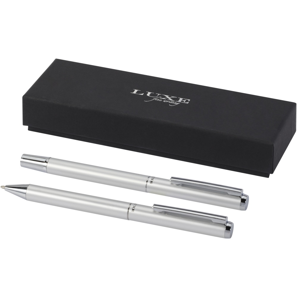 Logotrade promotional item image of: Lucetto recycled aluminium ballpoint and rollerball pen gift set