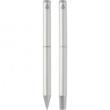 Logo trade promotional items image of: Lucetto recycled aluminium ballpoint and rollerball pen gift set