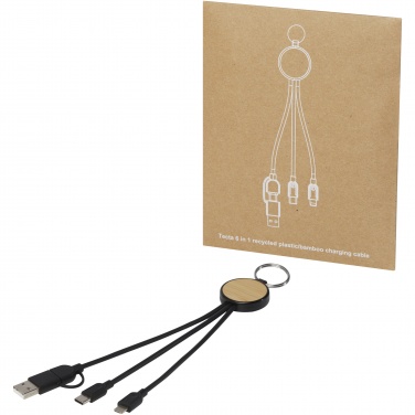 Logotrade advertising product picture of: Tecta 6-in-1 recycled plastic/bamboo charging cable with keyring