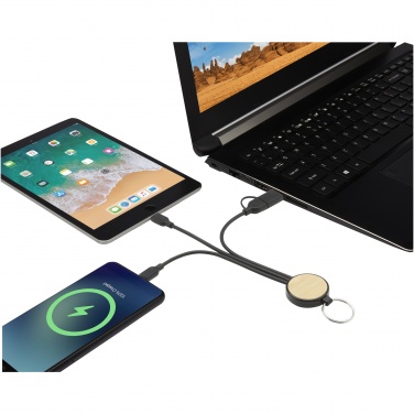 Logo trade promotional gift photo of: Tecta 6-in-1 recycled plastic/bamboo charging cable with keyring