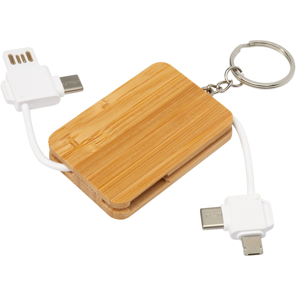 Logotrade promotional giveaway image of: Reel 6-in-1 retractable bamboo key ring charging cable