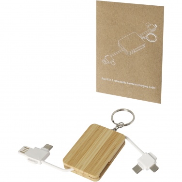 Logotrade promotional gift image of: Reel 6-in-1 retractable bamboo key ring charging cable