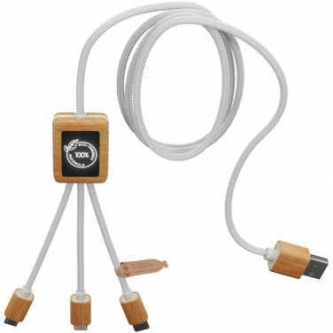 Logotrade corporate gifts photo of: SCX.design C39 3-in-1 rPET light-up logo charging cable with squared bamboo casing