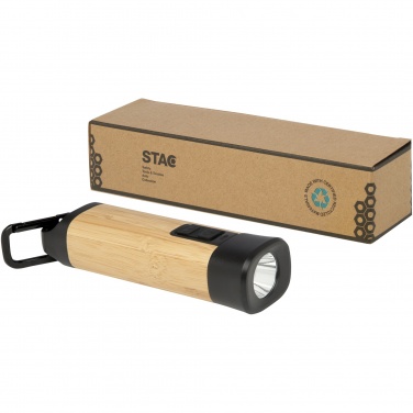 Logo trade business gifts image of: Kuma bamboo/RCS recycled plastic torch with carabiner