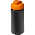 Baseline 500 ml recycled sport bottle with flip lid, Solid black / Orange