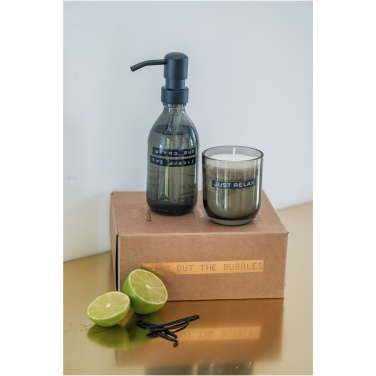 Logo trade business gift photo of: Wellmark Discovery 200 ml hand soap dispenser and 150 g scented candle set - dark amber fragrance