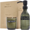 Wellmark Discovery 200 ml hand soap dispenser and 150 g scented candle set - dark amber fragrance, Forest green