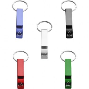 Logo trade promotional gifts image of: Tao RCS recycled aluminium bottle and can opener with keychain 