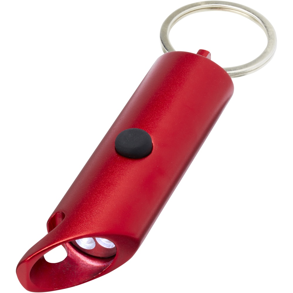 Logo trade advertising products image of: Flare RCS recycled aluminium IPX LED light and bottle opener with keychain