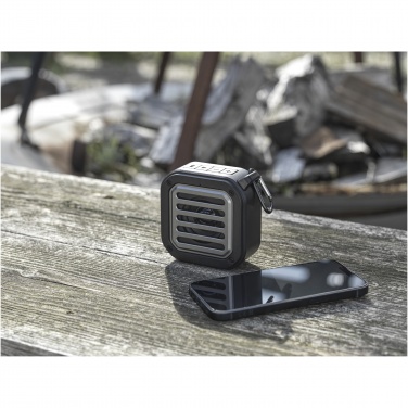 Logotrade corporate gift picture of: Solo 3W IPX5 RCS recycled plastic solar Bluetooth® speaker with carabiner 