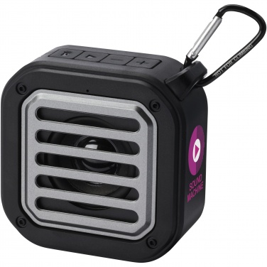 Logo trade promotional giveaway photo of: Solo 3W IPX5 RCS recycled plastic solar Bluetooth® speaker with carabiner 