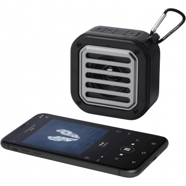 Logo trade promotional products image of: Solo 3W IPX5 RCS recycled plastic solar Bluetooth® speaker with carabiner 