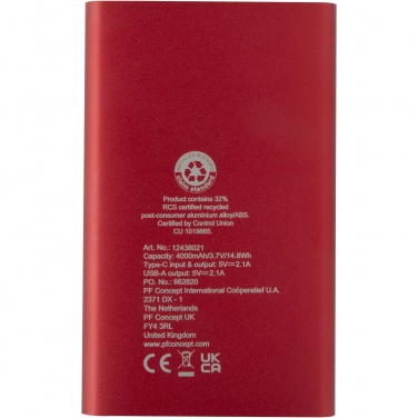 Logotrade promotional giveaway picture of: Pep 4000 mAh Type-C recycled aluminium power bank 