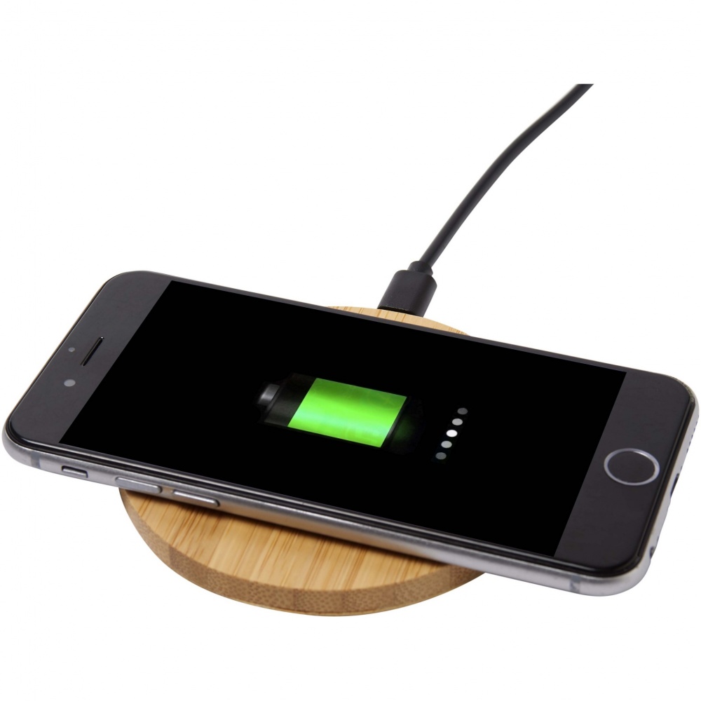 Logo trade promotional item photo of: Essence 15W bamboo wireless charging pad