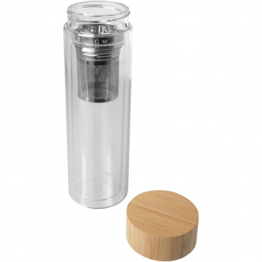 Logo trade promotional gifts image of: Bailey 400 ml borsilicate glass infuser bottle with bamboo lid