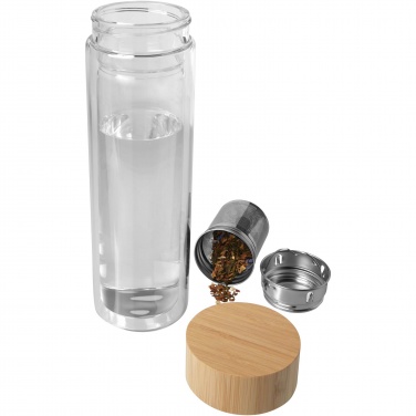 Logo trade promotional gifts image of: Bailey 400 ml borsilicate glass infuser bottle with bamboo lid