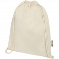 Oregon 140 g/m² GRS recycled cotton drawstring bag, Natural