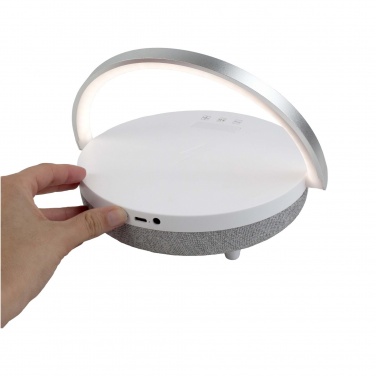 Logo trade promotional products image of: Prixton 4-in-1 10W Bluetooth® speaker with LED light and wireless charging base